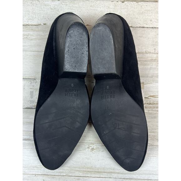 Eileen Fisher Lily Half D'Orsey Heels Size 9 Black Suede Point Toe Block Heel - Picture 6 of 7